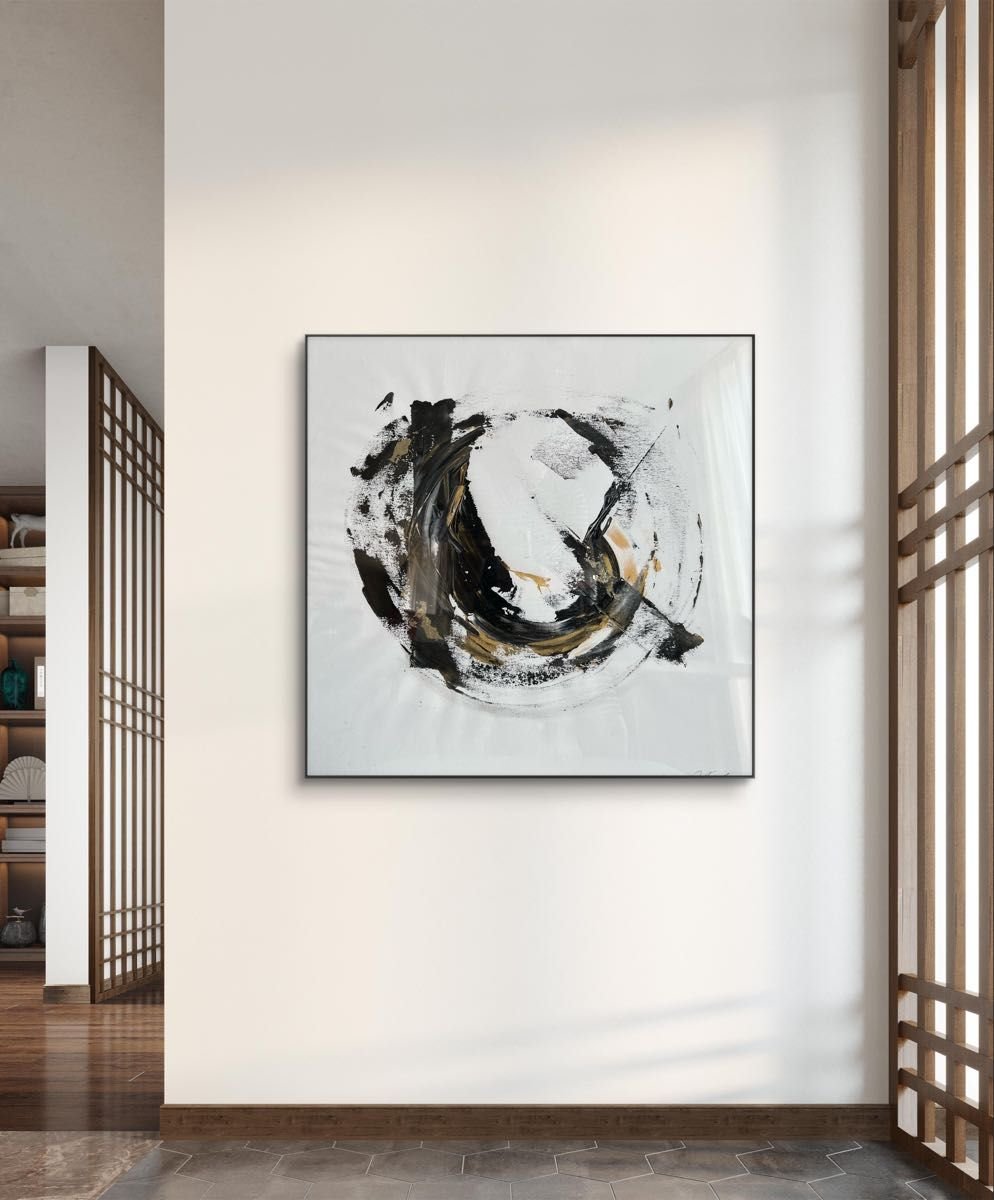原画/額装済み/和風/禅/絵画/アート/抽象画/モダン/ホテル/黒/ゴールド
