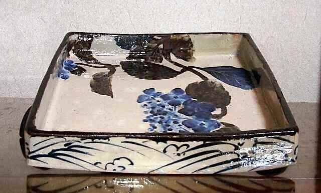 鎌倉 尾形奈美（乾女）作 乾山意 八仙花 角皿 無傷 共箱 保証