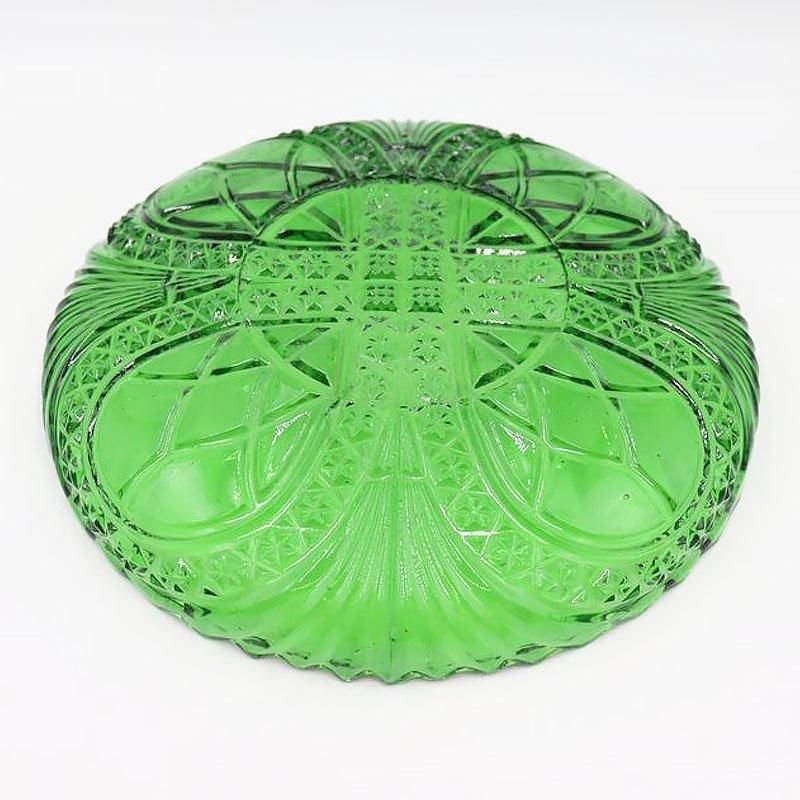 アンティーク昭和初期の緑色プレスガラス大皿